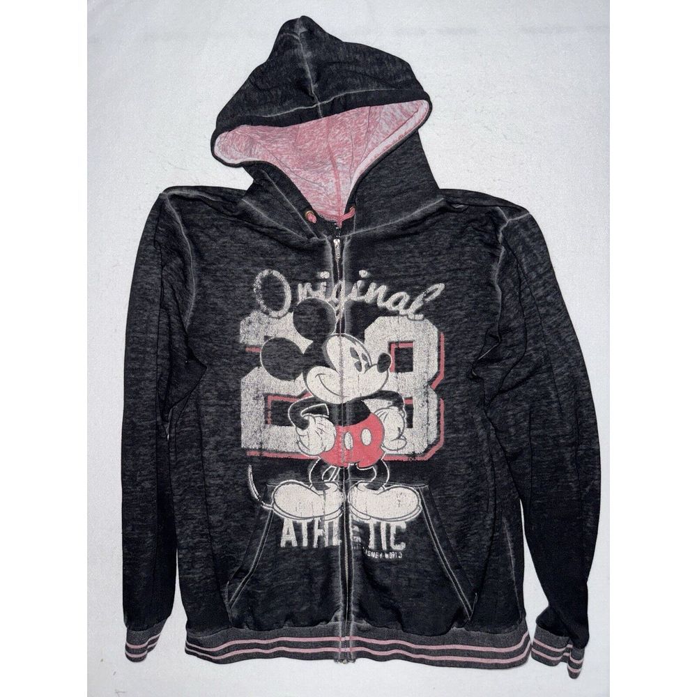 Disney Parks Mickey Mouse Zip‎ Up Hoodie Jacket Size L Faded Distressed Soft
